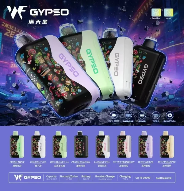 【台灣現貨秒發】GYPSO 滿天星 30000口大容量拋棄式電子煙 850mAh支援Type-C Dual Mesh雙網芯