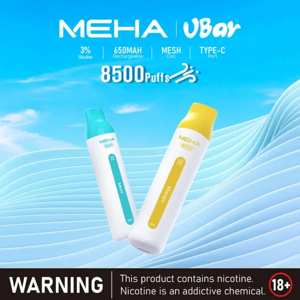 2d4b8760841be472769eae0cb0c858b8.webp 【台灣現貨】MEHA VBar 魅嗨 小白條 8500口 拋棄式電子煙 650mAh大電量可充電 3%尼古丁鹽黃金配方