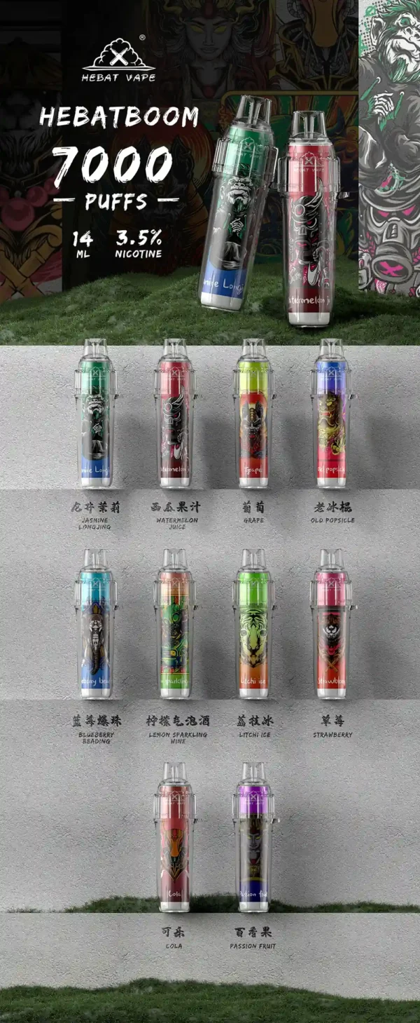 3c7b6159090b1f15eda83534671f250d-1.webp 【台灣現貨】Hebat 喜貝 BOOM 7000口 拋棄式電子煙 14ml巨量油倉 500mAh可充電續航 3.5%尼古丁鹽