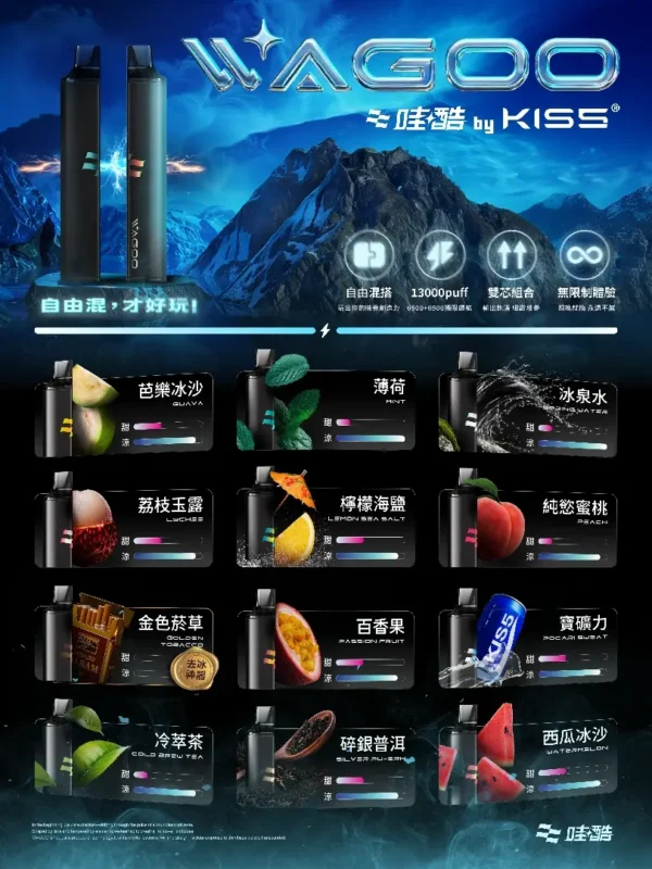 【台灣現貨】WAGOO 哇酷 KIS5 6500口 拋棄式電子煙 升級不漏油結構 順滑擊喉 雙芯混搭多風味