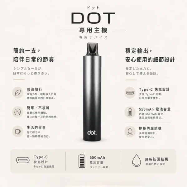 【台灣現貨秒發】DOT switch 佩特里 專用主機 專用DOT switch煙彈 終極防漏結構 Type-C快充 550mAh