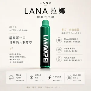 ChatGPT-Image-2026年8月23日-下午04_28_25.webp 【台灣現貨】LANA ZOLT 8000口 拋棄式電子煙 15ml煙油 冰感水果系列清爽入喉 可充電式設計