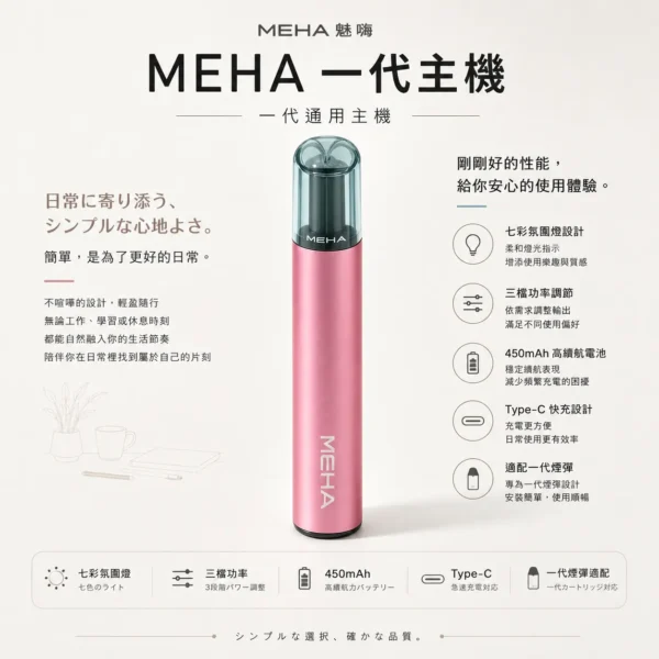 ChatGPT-Image-2026年8月23日-下午07_42_44.webp 【全台現貨速發】MEHA 魅嗨 星耀版 一代通用主機 450mAh高續航 7W-10.5W功率調節 適配一代煙彈