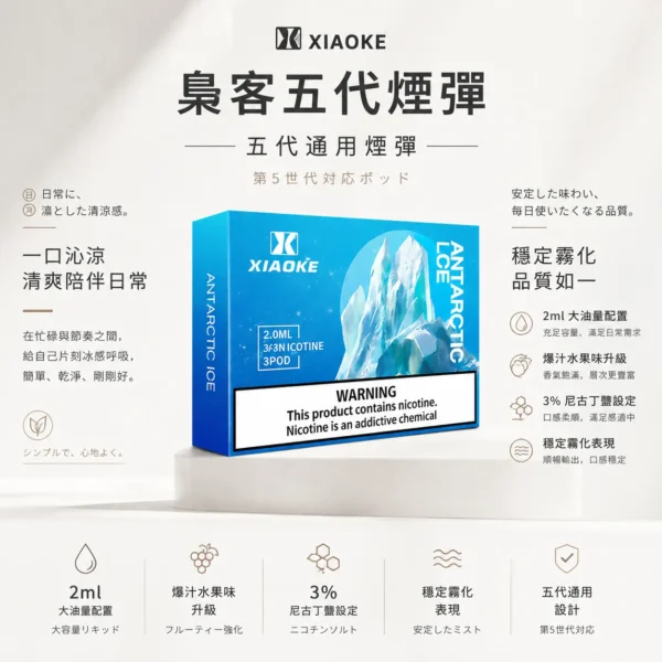 ChatGPT-Image-2026年8月25日-下午10_17_59.webp 【全台現貨秒發】XIAOKE 梟客 五代通用煙彈 2ml大油量 爆汁水果味 3%尼古丁鹽不鎖喉
