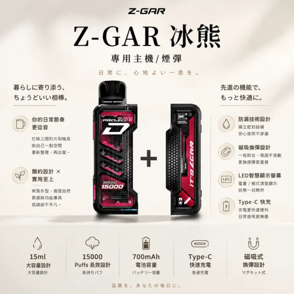 ChatGPT-Image-2026年8月25日-下午10_31_36.webp 【台灣現貨】Zgar 冰熊卡帶 15000口 專用磁吸換彈拋棄式電子煙 700mAh穩定輸出 Type-C快充【加購100贈主機】