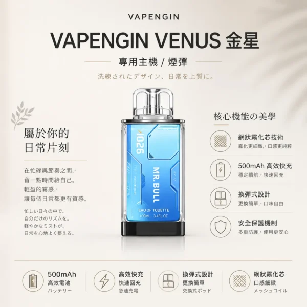 【台灣現貨秒發】VAPENGIN VENUS 金星 專用換彈拋棄式電子煙套裝 500mAh高效快充 網狀霧化芯【加購130送主機+電池】