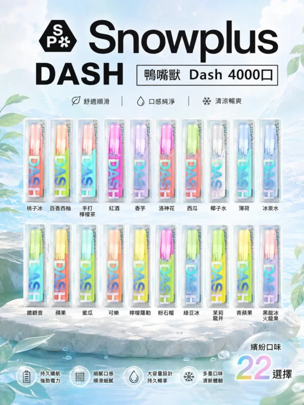 ChatGPT-Image-2026年8月31日-下午11_28_16.webp 【台灣現貨】Snowplus DASH 4000口 拋棄式電子煙 7.5ml大容量不乾燒 不掉味技術 3%尼古丁鹽