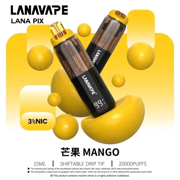 LANA-PIX-閃光彈-一次性20000口-芒果.webp 【台灣現貨秒發】LANA PIX 閃光彈 20000口拋棄式電子煙 可摺疊吸嘴乾淨衛生 850mAh大容量