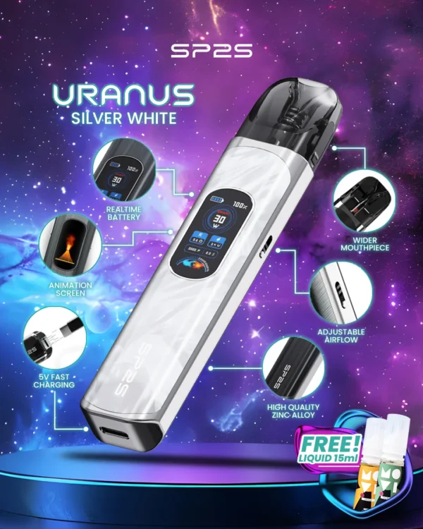 MP-Uranus-1080x1350px-New-Product-Silver-White.webp 【台灣現貨秒發】SP2S 天王星 Uranus 開放式注油小煙主機 含0.6Ω/0.8Ω空彈 通用小煙煙油 1000mAh大電量