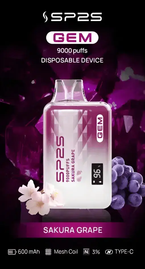 【全台現貨】SP2S 思博瑞 GEM 9000口 拋棄式電子煙 智能顯示螢幕 600mAh大電量支援快充 透明水晶質感